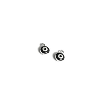 Black and white round evil eye silvery metal pendants - size 7 mm - 2 pieces