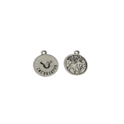 Zodiac sign Taurus round silvery metal pendant - diametre 17 mm
