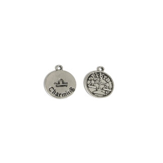 Zodiac sign Libra round silvery metal pendant - diametre 17 mm
