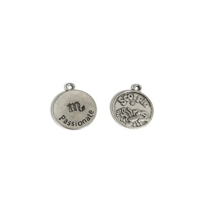 Zodiac sign Scorpio round silvery metal pendant - diametre 17 mm