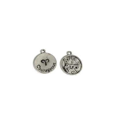 Zodiac sign Aries round silvery metal pendant - diametre 17 mm