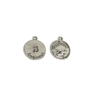 Zodiac sign Capricorn round silvery metal pendant - diametre 16 mm
