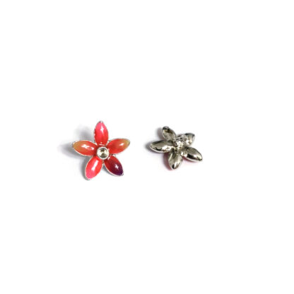 Bluish pink yellow flower silvery metal shank button - size 17 mm