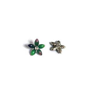 Green pink purple flower silvery metal shank button pendant - size 19 mm