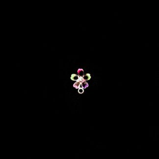 Green pink purple brown petals silvery metal flower pendant - size 14 x 17 mm
