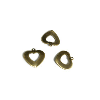 Brass metal heart pendants - size 17 mm - 3 pieces