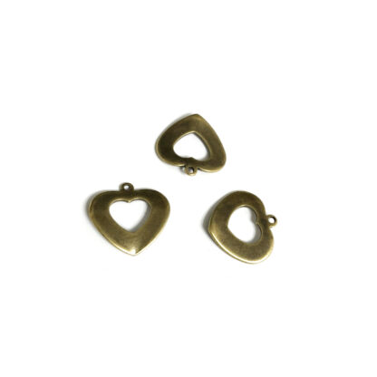 Brass metal heart pendants - size 17 mm - 3 pieces