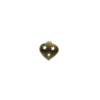 Perforated stars brass metal heart pendant - size 15 mm