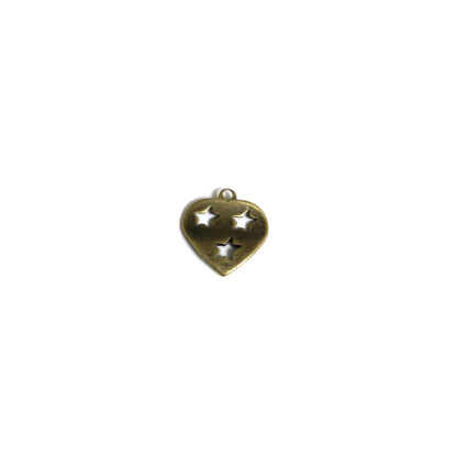 Perforated stars brass metal heart pendant - size 15 mm