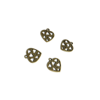 Perforated hearts brass metal pendants - size 12 x 13 mm - 3 pieces