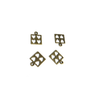 Perforated hearts square brass metal pendants - size 10 mm - 4 pieces