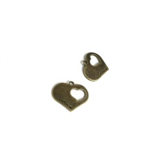 Brass metal Love heart pendants - size 16 x 20 mm - 2 pieces