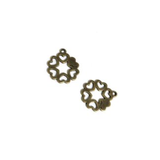 Brass metal Love heart pendants - size 16 mm - 2 pieces