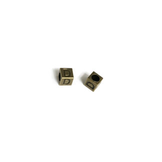 Brass metal letter D cube bead - size 7 mm - 2 pieces