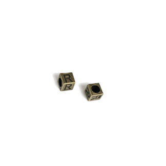 Brass metal letter R cube bead - size 7 mm - 2 pieces