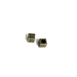 Brass metal letter F cube bead - size 7 mm - 2 pieces
