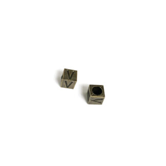 Brass metal letter V cube bead - size 7 mm - 2 pieces