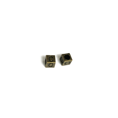 Brass metal letter C cube bead - size 7 mm - 2 pieces