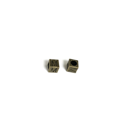 Brass metal letter M cube bead - size 7 mm - 2 pieces
