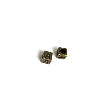 Brass metal letter A cube bead - size 7 mm - 2 pieces
