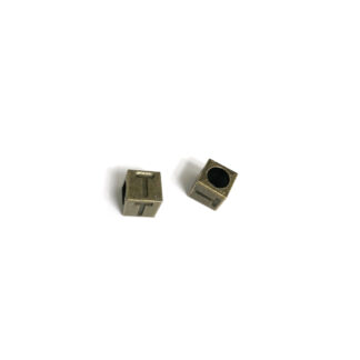 Brass metal letter T cube bead - size 7 mm - 2 pieces