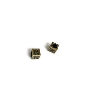 Brass metal letter N cube bead - size 7 mm - 2 pieces