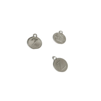 Silvery metal flat round letter Z pendant - diametre 10 mm - 4 pieces