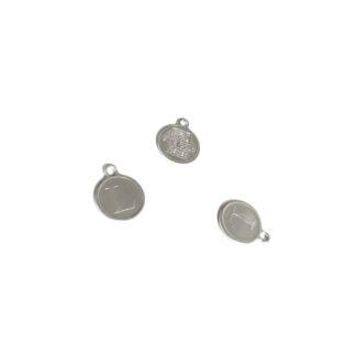 Silvery metal flat round letter L pendant - diametre 10 mm - 4 pieces