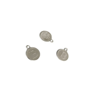Silvery metal flat round letter B pendant - diametre 10 mm - 4 pieces