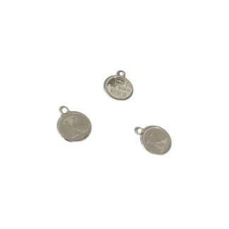 Silvery metal flat round letter K pendant - diametre 10 mm - 4 pieces