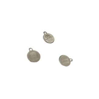 Silvery metal flat round letter H pendant - diametre 10 mm - 4 pieces