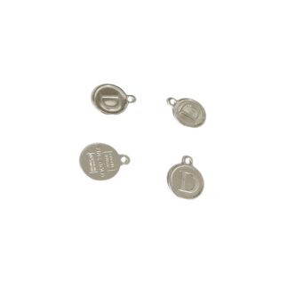 Silvery metal flat round letter D pendant - diametre 10 mm - 4 pieces