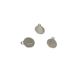 Silvery metal flat round letter F pendant - diametre 10 mm - 3 pieces