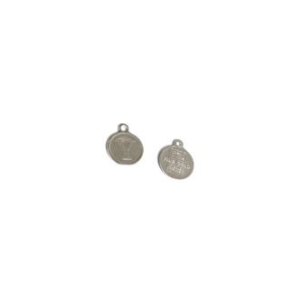 Silvery metal flat round letter Y pendant - diametre 8 mm