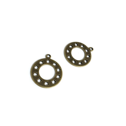 Perforated stars brass metal ring pendants - size 18 mm - 2 pieces