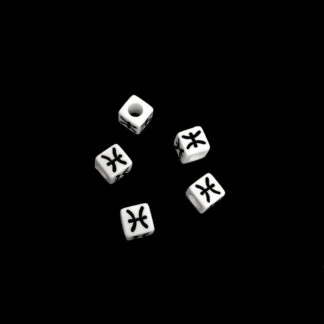 Zodiac sign symbol Pisces white plastic cubes - size 6 mm - 5 pieces