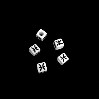 Zodiac sign symbol Pisces white plastic cubes - size 6 mm - 5 pieces