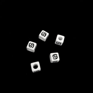 Zodiac sign symbol Cancer white plastic cubes - size 6 mm - 5 pieces