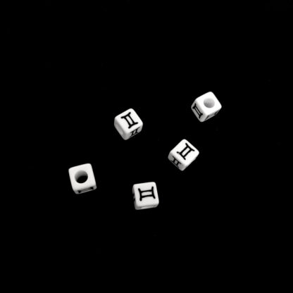 Zodiac sign symbol Gemini white plastic cubes - size 6 mm - 5 pieces