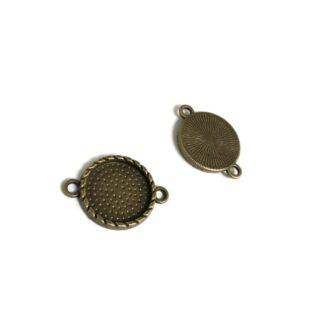 Brass metal round bezel connector with glass dome cabochon - size 19 x 27 mm