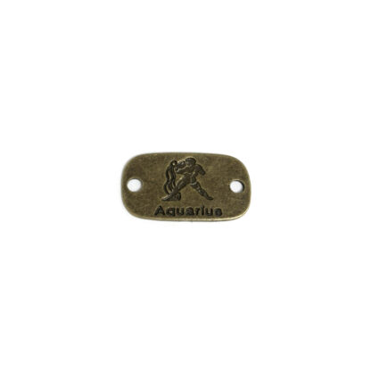 Zodiac sign Aquarius rectangular brass metal label - size 15 x 26 mm