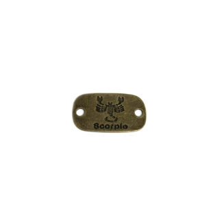 Zodiac sign Scorpio rectangular brass metal label - size 26 х 15 mm