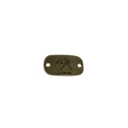 Zodiac sign Libra rectangular brass metal label - size 15 x 26 mm