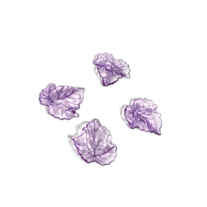 Transparent purple leaf plastic pendants - size 24 mm - 3 pieces