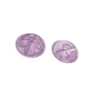 Flat round transparent with purple flower beads - diametre 25 mm - 4 pieces