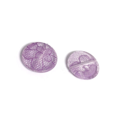 Flat round transparent with purple flower beads - diametre 25 mm - 4 pieces