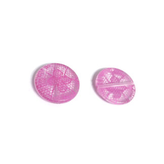 Flat round transparent acrylic bead with pink flower - diametre 25 mm