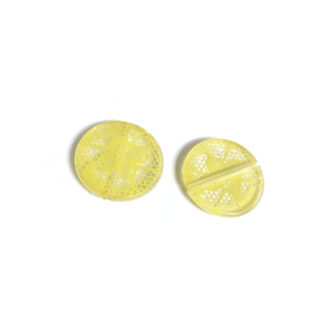 Flat round transparent with yellow flower beads - size 25 mm - 2 pieces