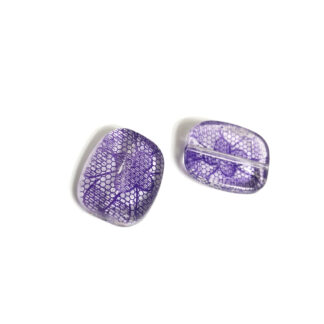 Flat transparent rectangular acrylic bead with purple flower - size 21 x 26 mm