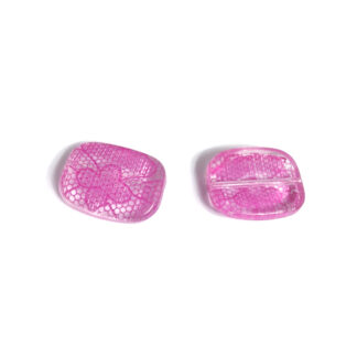 Flat rectangular transparent acrylic bead with pink flower - size 21 x 26 mm